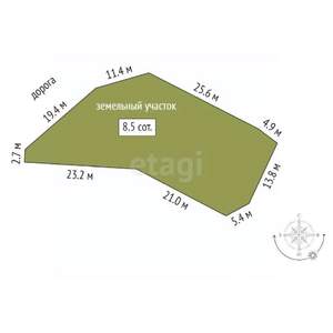 Дом 60м², 1-этажный, участок 9 сот.