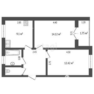 2-к квартира, на длительный срок, 54м2, 2/3 этаж