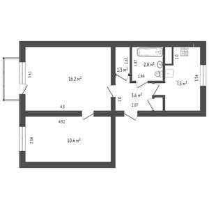 2-к квартира, на длительный срок, 45м2, 1/5 этаж