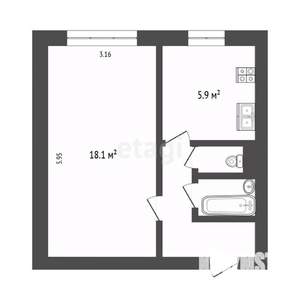 1-к квартира, на длительный срок, 32м2, 3/5 этаж