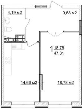 1-к квартира, на длительный срок, 48м2, 20/25 этаж