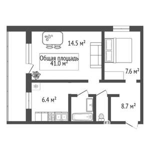 2-к квартира, на длительный срок, 44м2, 1/9 этаж