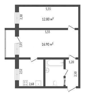 2-к квартира, на длительный срок, 44м2, 2/5 этаж