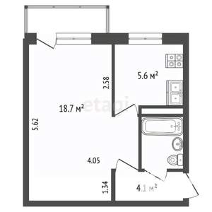 1-к квартира, на длительный срок, 30м2, 3/5 этаж