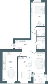 3-к квартира, строящийся дом, 92м2, 6/16 этаж