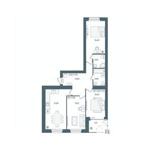 3-к квартира, строящийся дом, 92м2, 2/16 этаж