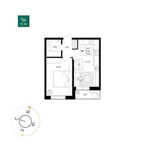 1-к квартира, вторичка, 36м2, 8/17 этаж