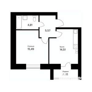 1-к квартира, вторичка, 42м2, 4/5 этаж