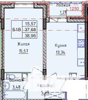 1-к квартира, вторичка, 39м2, 6/9 этаж