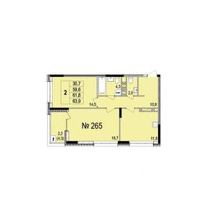 2-к квартира, строящийся дом, 62м2, 11/18 этаж