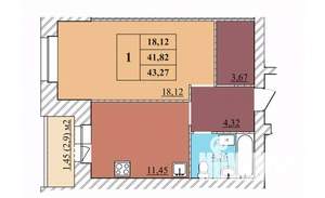 1-к квартира, строящийся дом, 43м2, 1/5 этаж