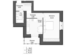 1-к квартира, вторичка, 41м2, 1/4 этаж