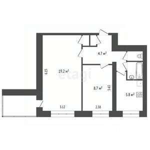 2-к квартира, вторичка, 44м2, 1/9 этаж