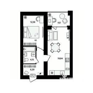 1-к квартира, строящийся дом, 45м2, 7/16 этаж
