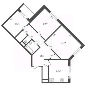 3-к квартира, вторичка, 65м2, 9/10 этаж