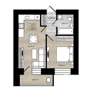 1-к квартира, вторичка, 36м2, 3/9 этаж