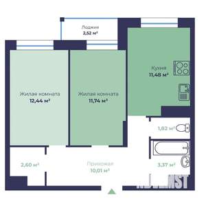 2-к квартира, вторичка, 55м2, 9/18 этаж