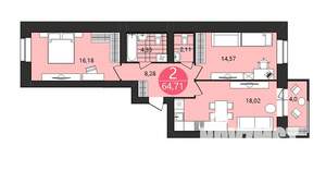 2-к квартира, вторичка, 65м2, 1/12 этаж