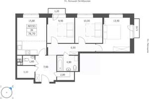 3-к квартира, вторичка, 77м2, 3/11 этаж