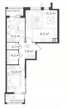 2-к квартира, вторичка, 67м2, 11/18 этаж