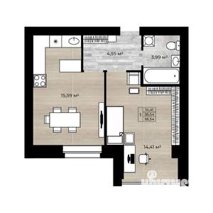 1-к квартира, сданный дом, 39м2, 9/10 этаж