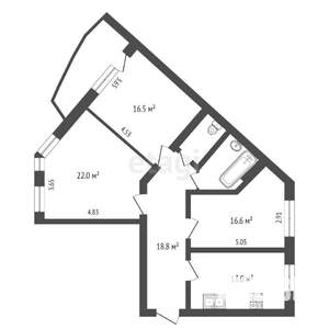 3-к квартира, вторичка, 90м2, 9/10 этаж