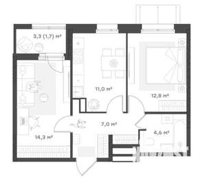 2-к квартира, вторичка, 51м2, 2/18 этаж