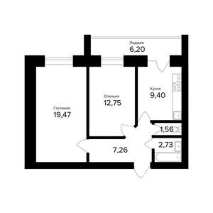 2-к квартира, вторичка, 56м2, 5/5 этаж