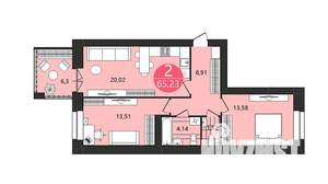 2-к квартира, вторичка, 65м2, 1/12 этаж