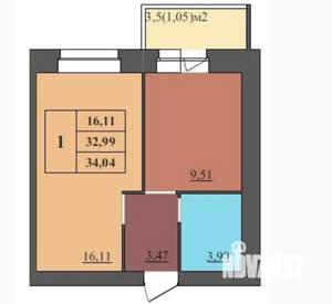 1-к квартира, строящийся дом, 34м2, 5/9 этаж