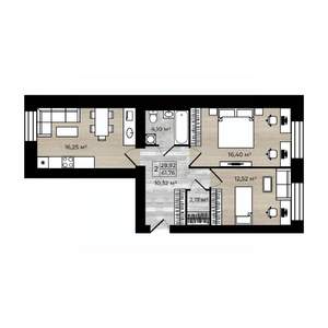 2-к квартира, строящийся дом, 62м2, 1/9 этаж