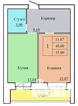 1-к квартира, вторичка, 43м2, 1/12 этаж
