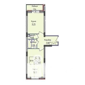 1-к квартира, строящийся дом, 42м2, 1/8 этаж
