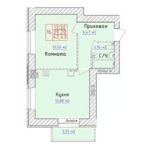 1-к квартира, вторичка, 42м2, 5/9 этаж