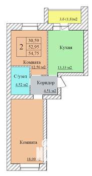2-к квартира, вторичка, 55м2, 3/8 этаж