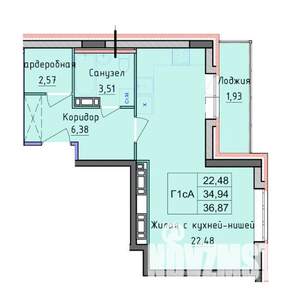 1-к квартира, вторичка, 37м2, 6/9 этаж