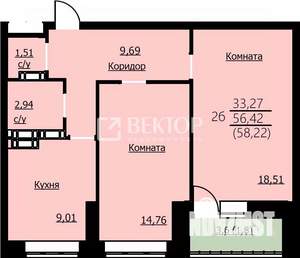 2-к квартира, вторичка, 58м2, 13/14 этаж