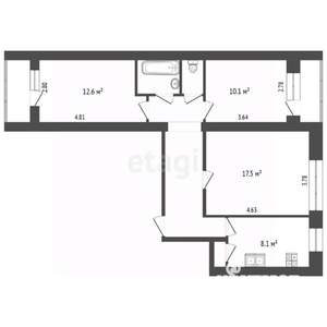 3-к квартира, вторичка, 64м2, 7/9 этаж