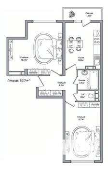 2-к квартира, вторичка, 60м2, 6/10 этаж