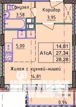 1-к квартира, вторичка, 28м2, 3/9 этаж