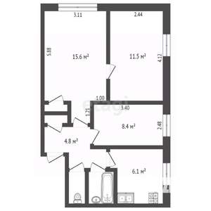 3-к квартира, вторичка, 51м2, 1/5 этаж