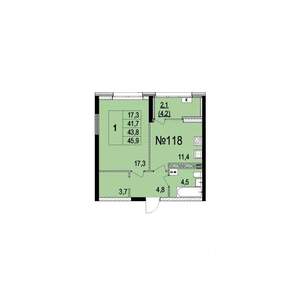 1-к квартира, строящийся дом, 44м2, 7/10 этаж
