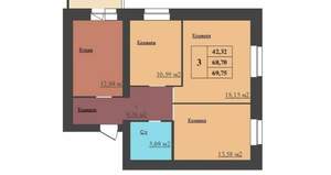 3-к квартира, сданный дом, 70м2, 1/16 этаж