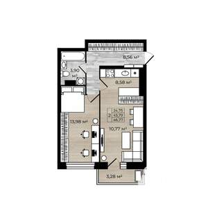 2-к квартира, вторичка, 47м2, 8/18 этаж