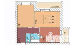 2-к квартира, строящийся дом, 61м2, 1/5 этаж