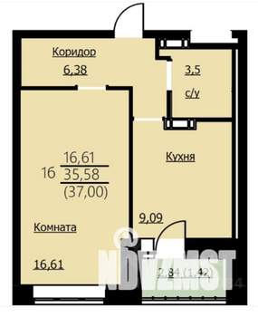 1-к квартира, строящийся дом, 37м2, 3/10 этаж