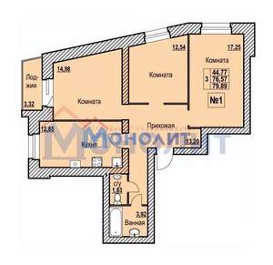 3-к квартира, сданный дом, 80м2, 7/10 этаж