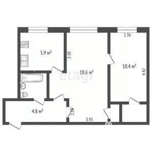 2-к квартира, вторичка, 45м2, 2/5 этаж