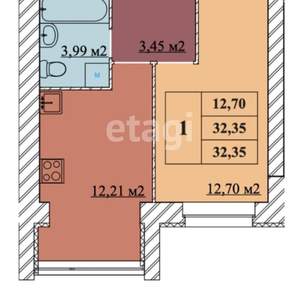 1-к квартира, вторичка, 33м2, 5/12 этаж