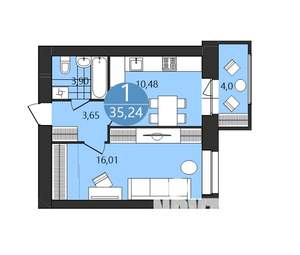 1-к квартира, вторичка, 35м2, 7/12 этаж